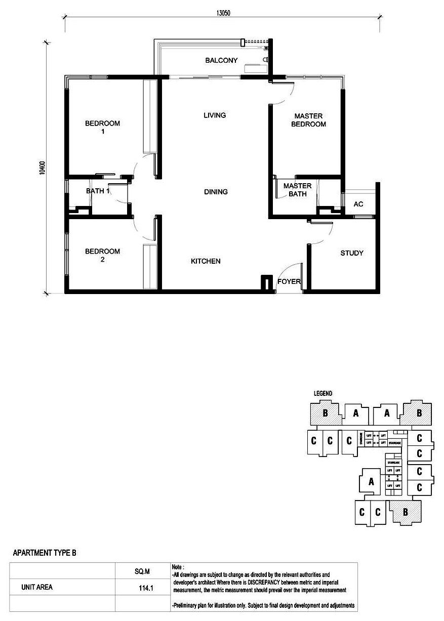Type B floor plan, 1,228 sq ft